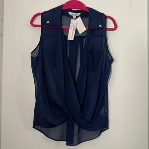 💕Navy Blue Sheer Blouse